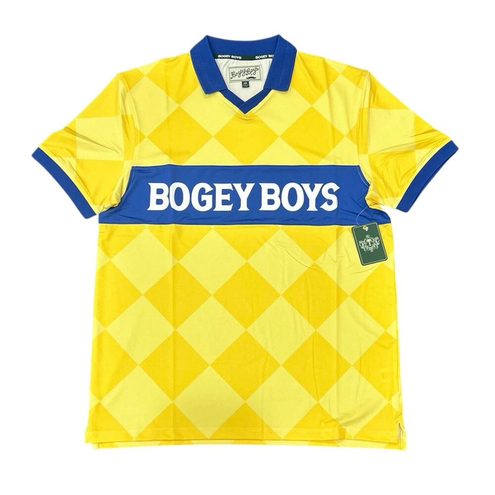 NWT Bogey Boys Macklemore Men's Athletic Checkered Polo Golf Shirt Yellow Size M
